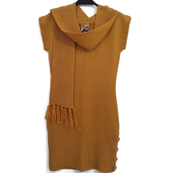 Red Paint Mustard Yellow Knit Sweater Dress Top, S - Picture 1 of 9
